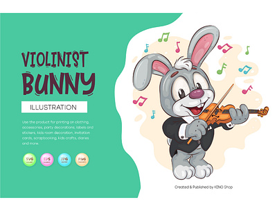 Cartoon Bunny Violinist. cheerful