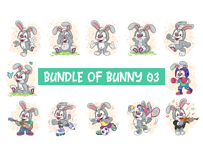 Set of Cartoon Bunny Image 03.