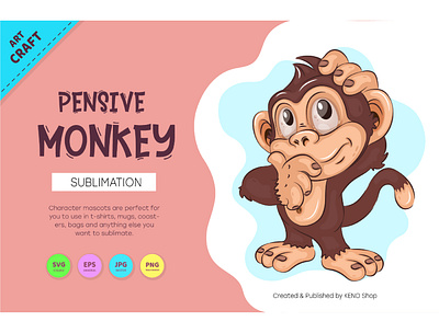 Pensive Cartoon Monkey. illustration