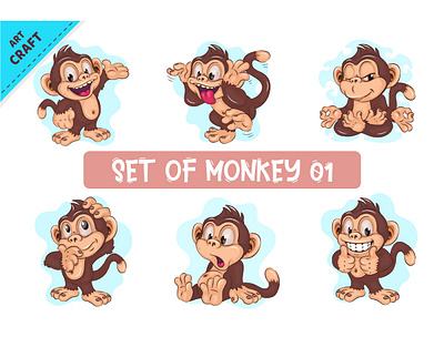 Set of cartoon Monkey_01. clip art