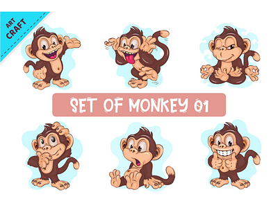 Set of cartoon Monkey_01.