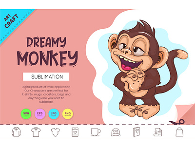 Dreamy Cartoon Monkey. chimpanzee