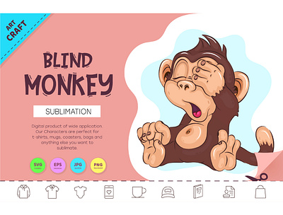 Blind Cartoon Monkey. chimpanzee
