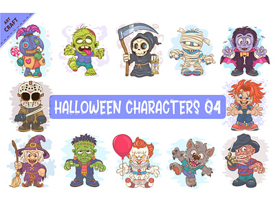 Bundle of Halloween Characters 04. Clipart. illustration