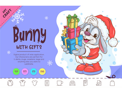 Christmas Bunny with Gifts. clipart