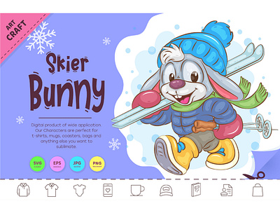 Winter Bunny Skier. illustration