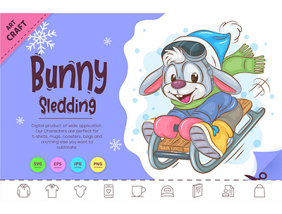 Cartoon Bunny Sledding. clipart