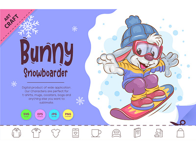 Cartoon Bunny Snowboarder clipart