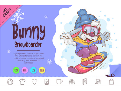 Cartoon Bunny Snowboarder