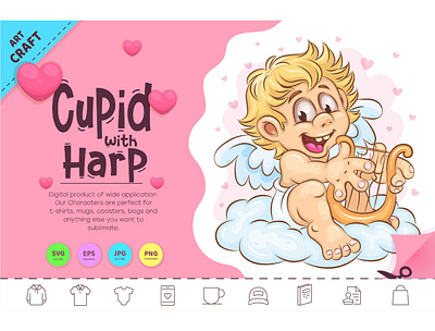 Cartoon Cupid with Harp. amur