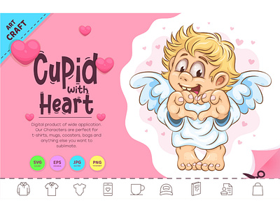 Cartoon Cupid with Heart. amur