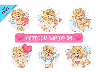Set of Cartoon Cupid 01. illustration
