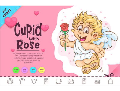 Cartoon Cupid with Rose. artwork