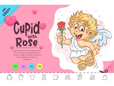 Cartoon Cupid with Rose.