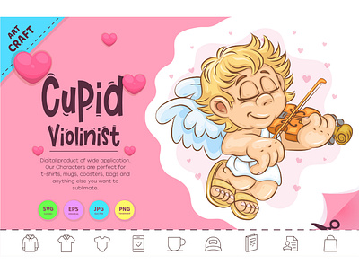 Cartoon Cupid Violinist. amur