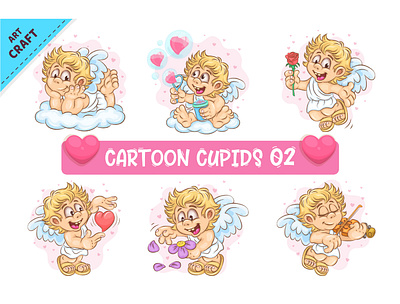 Set of Cartoon Cupid 02. Clipart. illustration