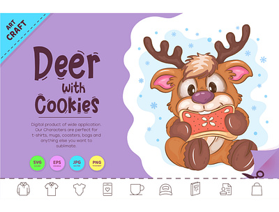 Cartoon Deer with Cookies. doodle