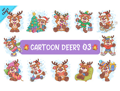 Set of Cartoon Deers 03. santa claus