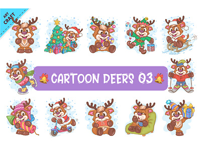 Set of Cartoon Deers 03.