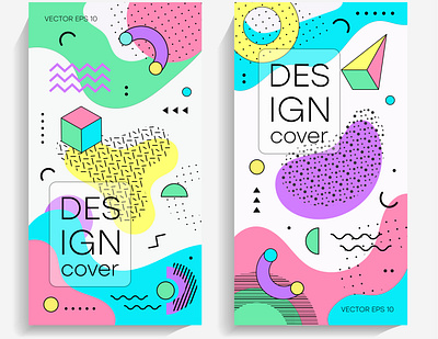 Brochures with memphis design elements decoration