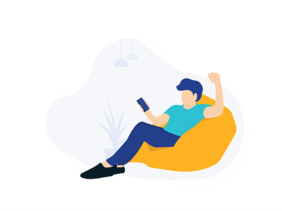 Man with smartphone and sit on his beanbag activity design flatdesign illustration people
