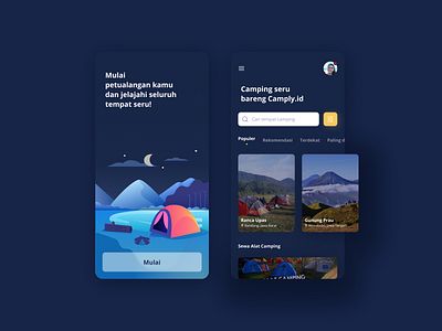 Camping service - Mobile Apps activity adobe illustrator adventure app dark mode design illustration ui ui design ux vector