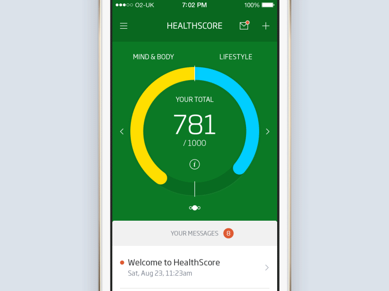 Healthscore Interaction app cards chart data visualisation fitness health interaction ios mobile score tracker ui
