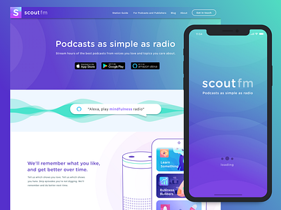 Scout.fm app gradient landing page pdocast