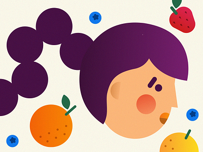 Fruit Face bluberries face fruit illustration orange plum pluot ponytail simple strawberry texture vector
