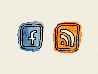 Watercolor icons buttons facebook rss social icons watercolor