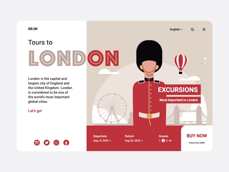 Tours To London animation clean design flat gif homepage illustration landing london minimal motion simple tours travel ui ui design ux vector web website concept