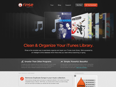 Rejected Homepage Mockup black blue cd coverflow grey music orange red reflective