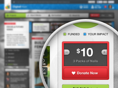 Donate black blue button detail donate green heart pagination price red ticker ui web website