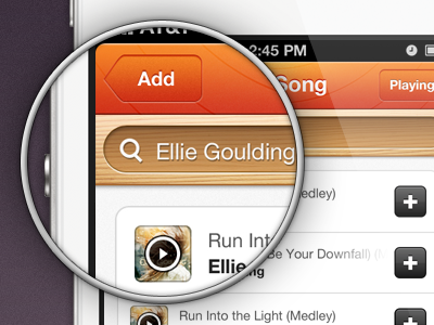 Search Bar add artwork black buttons ios iphone music orange play plus search texture white wood