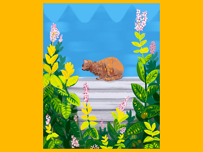 Cat & Plants cat illustration