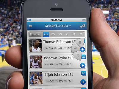 Pocket Stats Flyout Wheel basketball ios iphone mobile sports statistics ui ux