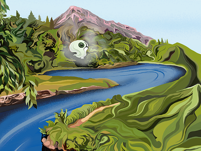 Landscape art artrage design green illustrate illustration land landscape river water