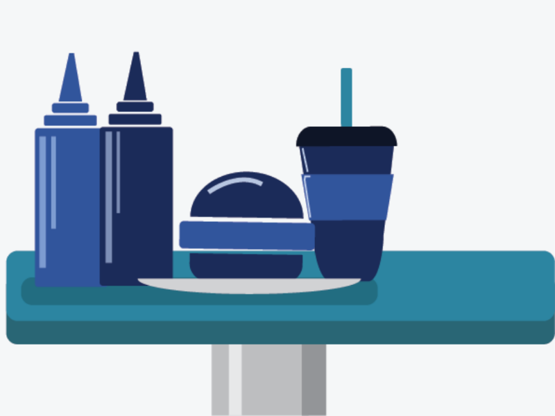 Cafe things cool table drink mustard ketchup illustrator illustration design cup diner cafe hamburger blue