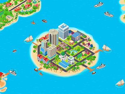 Isometric Island Level Design building city game graphic design illustration island isometric sea video games