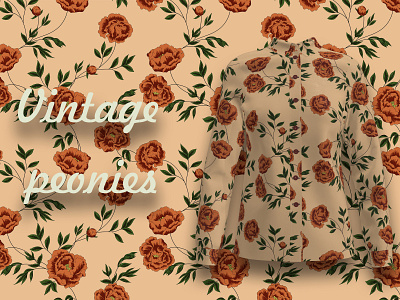 Vintage peonies botanical fabric fabrics fashion floral flowers ivory pattern pattern design peonies retro surface design textile vintage