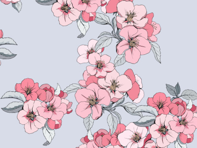 Vector ornament for fabrics with flowers of Apple trees