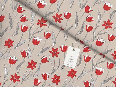 Red Tulip. Flower pattern. background fabric flowers ivory pattern pattern design textile textile design tulips vector