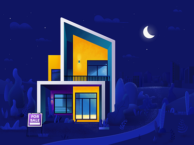 Modern house at night