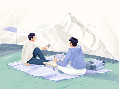 Outdoors co-working adobe illustrator character illustration mountains nature people social travel