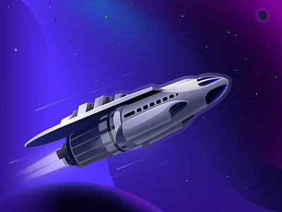 Spaceship flying to the moon galaxy illustration planets space spaceship speed stars universe