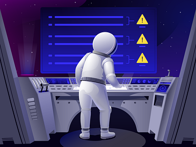 Astronaut solves technical problems astronaut control point digital illustration issue problem space spaceship