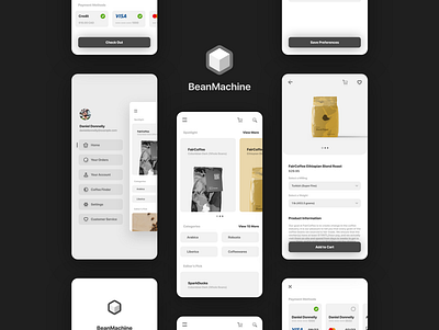 BeanMachine - Ethical Coffee Marketplace app branding design flat icon minimal type typography ui ux