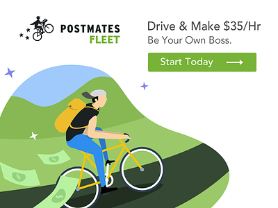 Offer Ad Postmates affiliate bike cash driving jobs illustration job money postmates