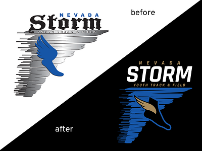 Logo Redesign for Nevada Storm Track Team after before custom logo redesign