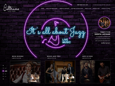 Coltrane Jazz Bar bar branding design jazz jazz bar logo neon sketch ui ux vector web web design web site